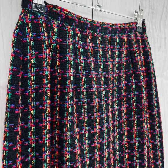 Easy Pieces US 6 American VINTAGE Wool Blend Black Neon Tweed Mini Pencil Skirt - Picture 3 of 9